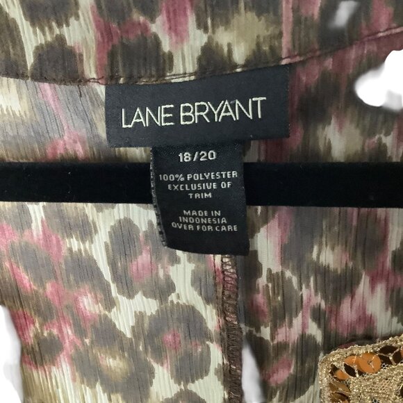 Lane Bryant 18/20 Animal Print Swim V-Neck Coverup Gold Sequin Trim Beach Pool - Picture 3 of 6